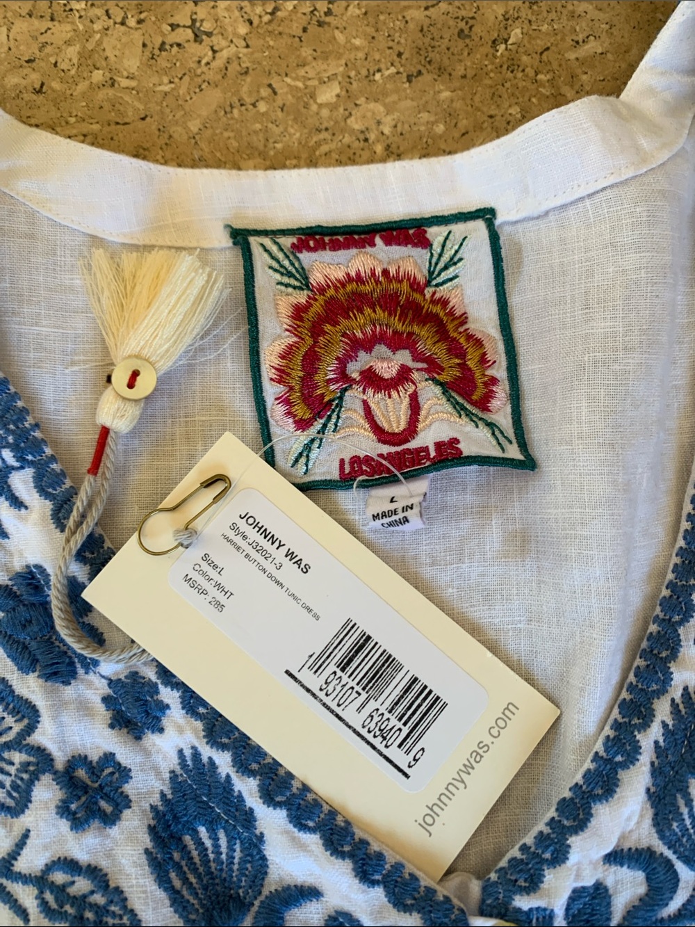 Johnny Was White Midi Dress with Blue Folk Embroidery - Picture 2 of 2